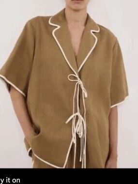 DISSH Brown Top with Cream Label Detail